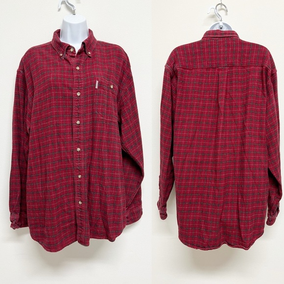 Carhartt Mens Vintage 2009 Red Plaid Button Up Long Sleeve Flannel Size XL - Picture 1 of 5